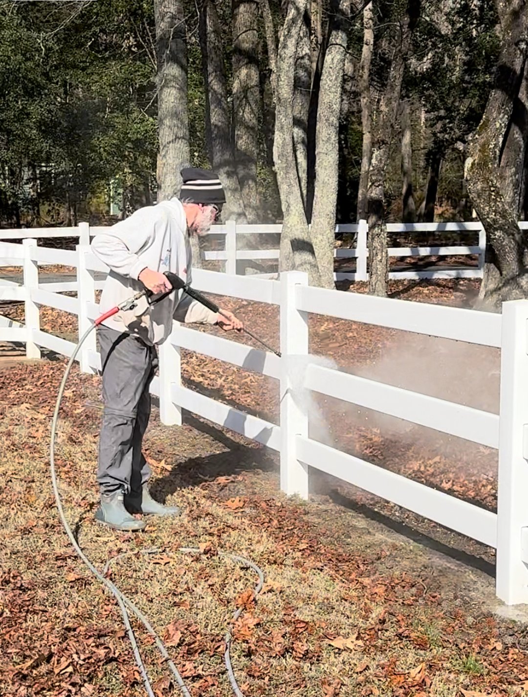 Horse farm fence pressure wash job in white stone Virginia 